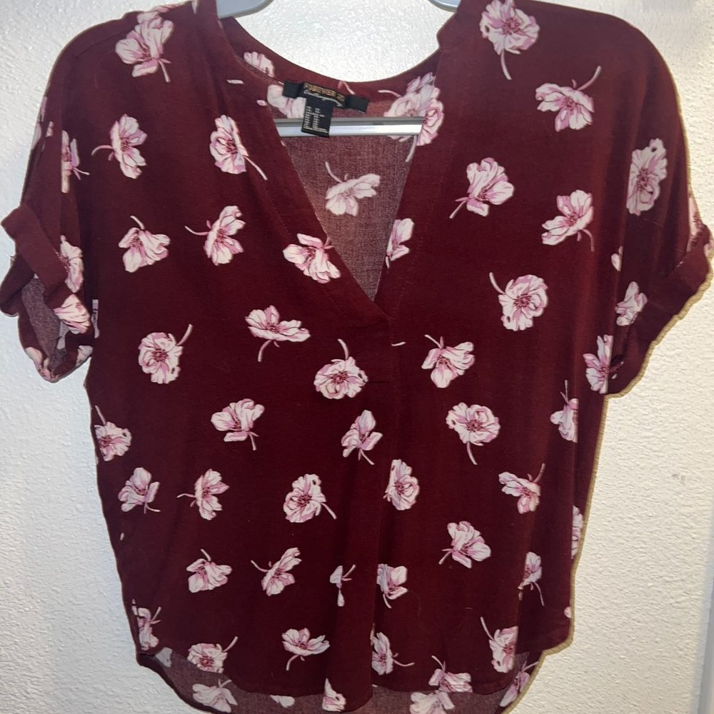 Forever 21 Maroon Flower Shirt
